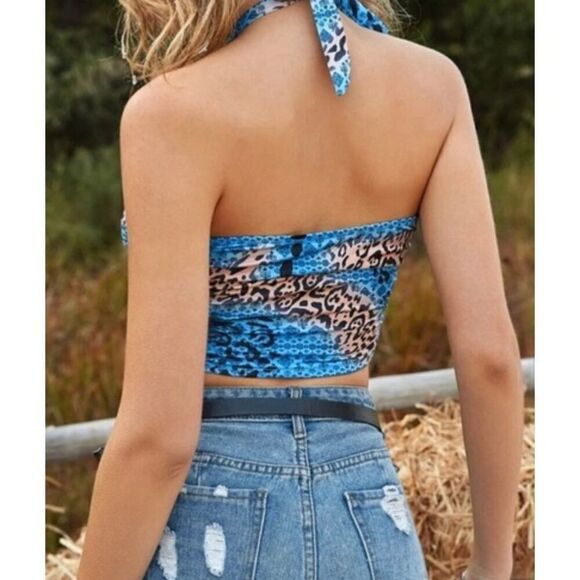 Iam Gia isabella knockoff leopard blue cutout crop top size xxs - Picture 6 of 7